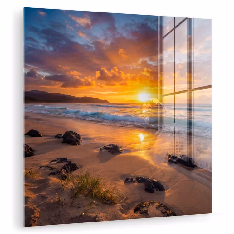 Strand - Zonsondergang - Golven - Natuur - Oranje plexiglas 5mm klein -zzzproduct_nieuw