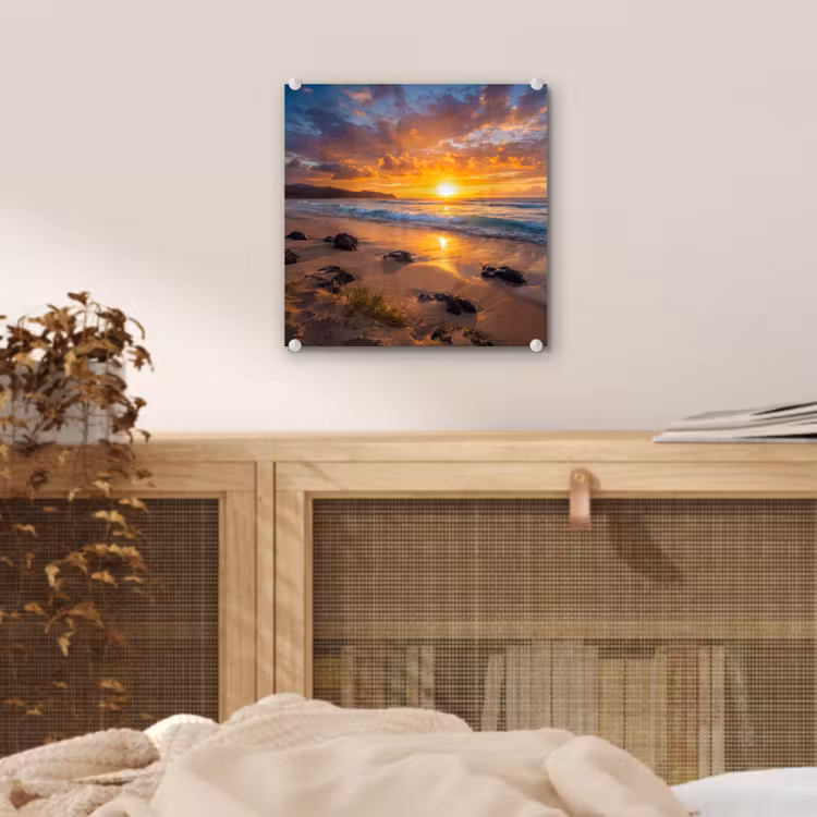 Strand - Zonsondergang - Golven - Natuur - Oranje plexiglas 5mm klein -sfeer4
