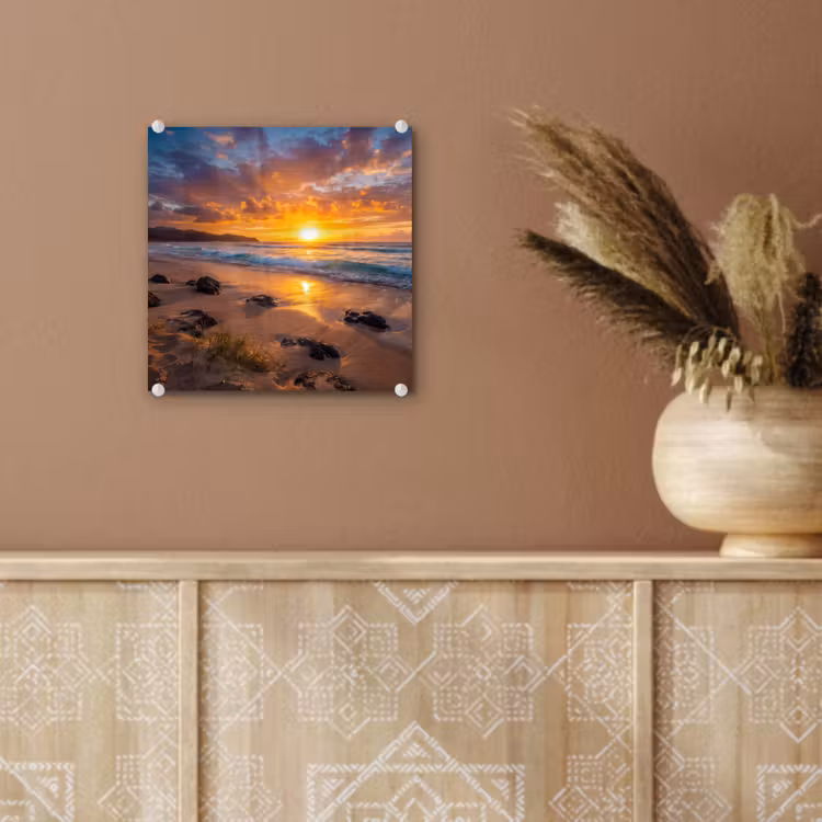 Strand - Zonsondergang - Golven - Natuur - Oranje plexiglas 5mm klein -sfeer5