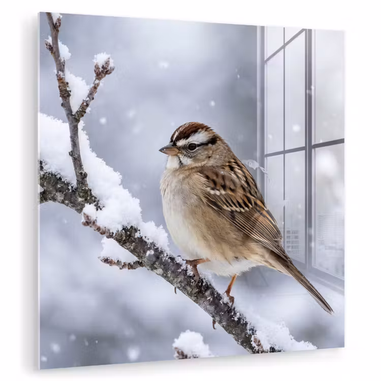 Vogel - Tak - Sneeuw - Winter plexiglas 5mm klein -zzzproduct_nieuw