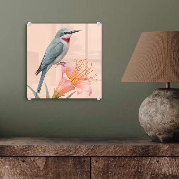 Vogel - Bloem - Natuur - Roze plexiglas 5mm klein -sfeer3