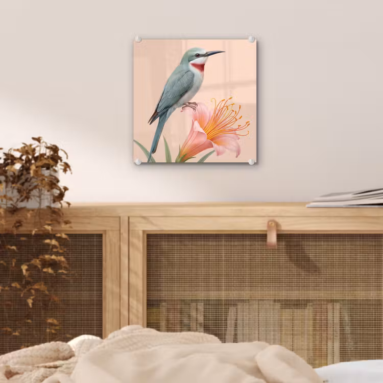 Vogel - Bloem - Natuur - Roze plexiglas 5mm klein -sfeer4