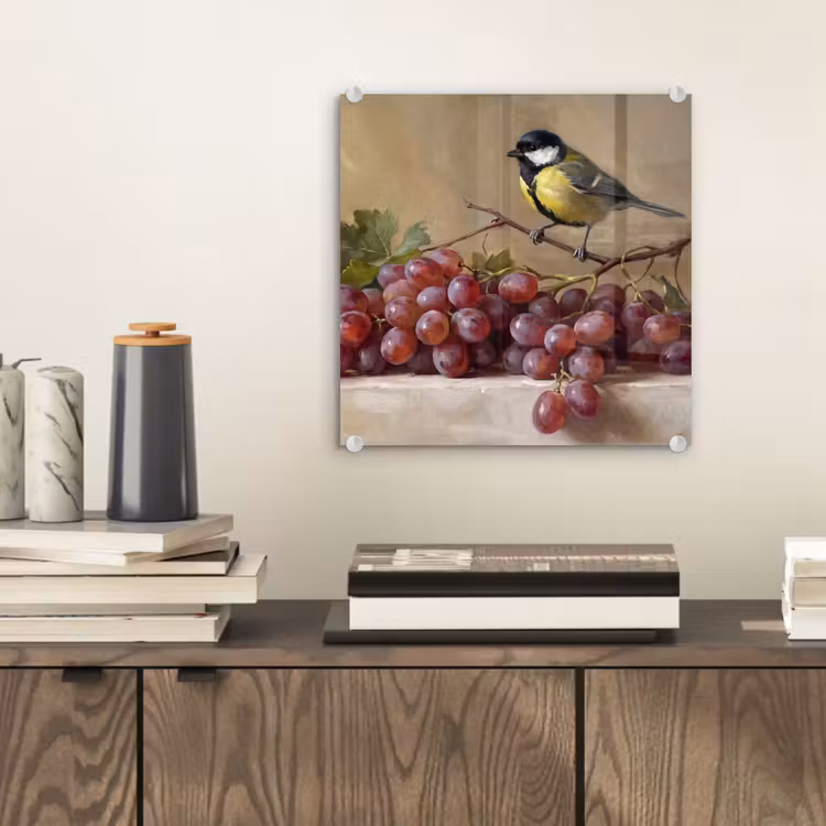 Glass Print - Bird - Grapes - Still Life - Vogel - Druiven - Stilleven plexiglas 5mm klein