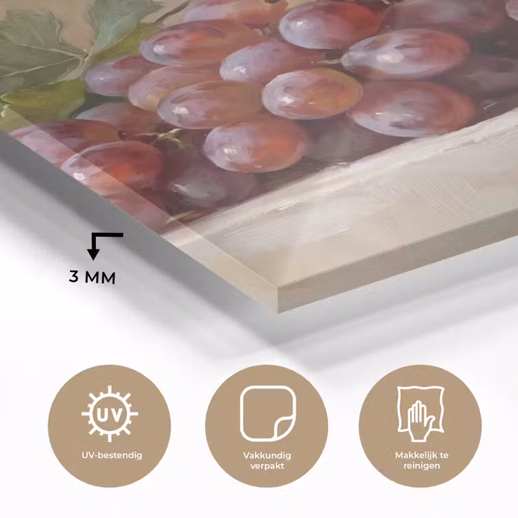 Glass Print - Bird - Grapes - Still Life - Vogel - Druiven - Stilleven plexiglas 5mm klein