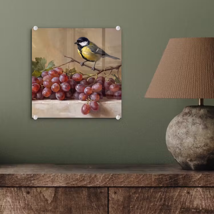 Glass Print - Bird - Grapes - Still Life - Vogel - Druiven - Stilleven plexiglas 5mm klein