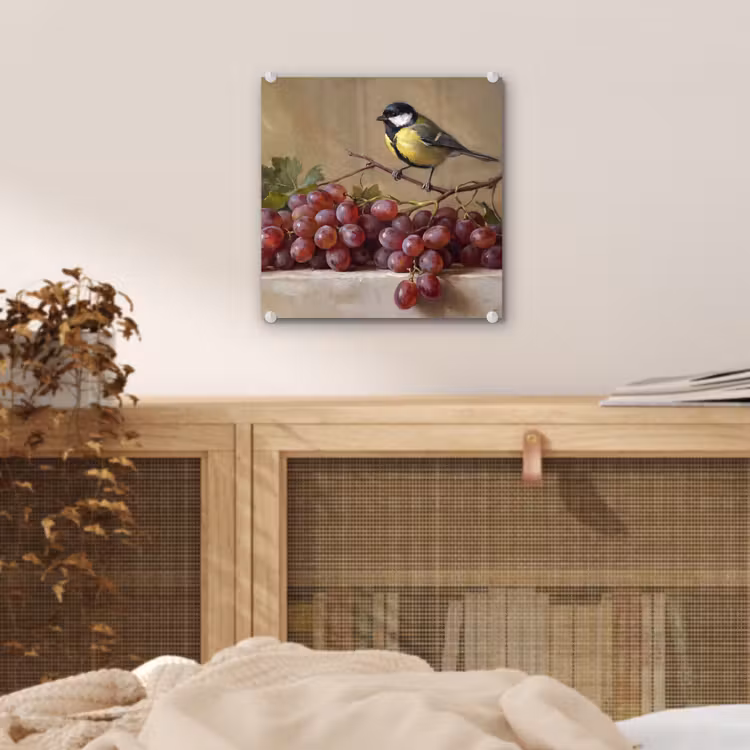 Glass Print - Bird - Grapes - Still Life - Vogel - Druiven - Stilleven plexiglas 5mm klein