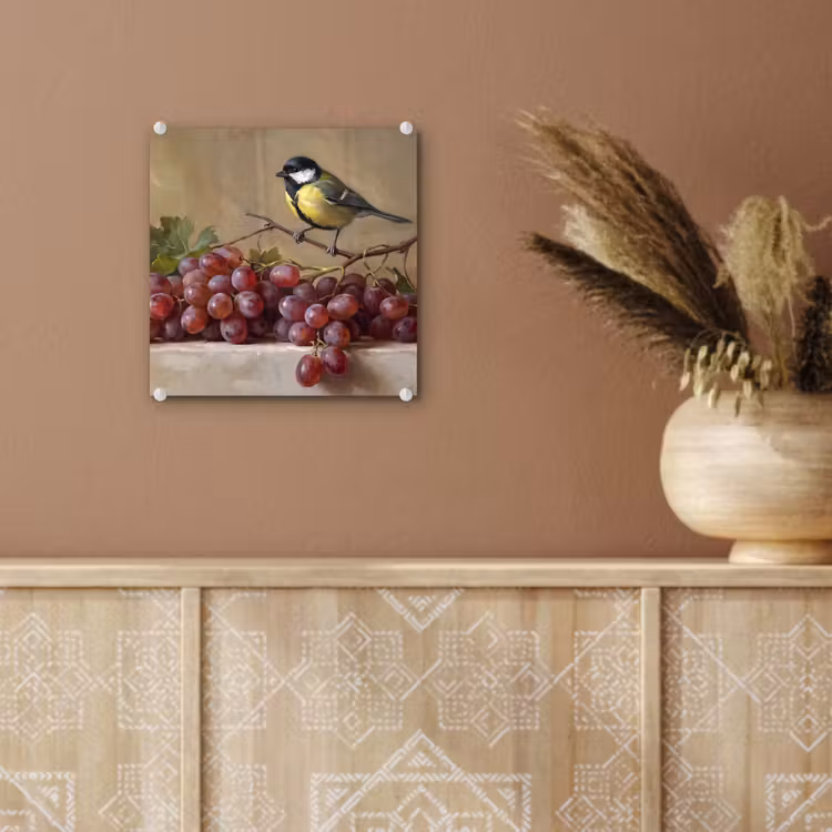 Glass Print - Bird - Grapes - Still Life - Vogel - Druiven - Stilleven plexiglas 5mm klein