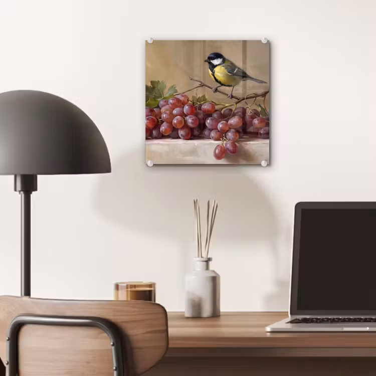 Glass Print - Bird - Grapes - Still Life - Vogel - Druiven - Stilleven plexiglas 5mm klein