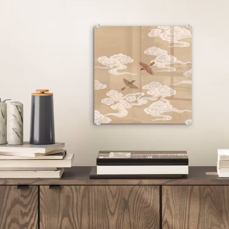 Vogels - Vliegen - Beige plexiglas 5mm klein -sfeer1