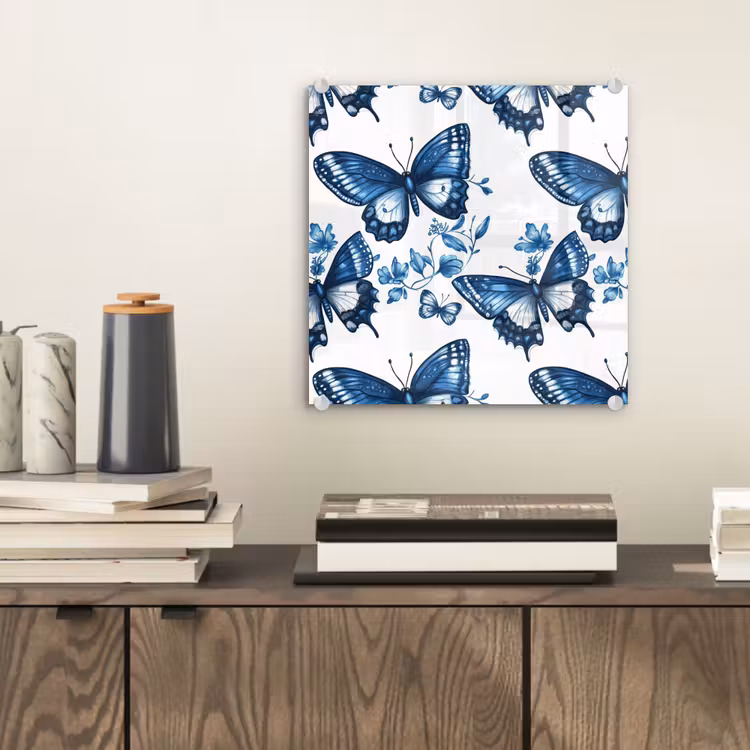 Blauw - Vlinders - Bloemen - Wit plexiglas 5mm klein 11 -sfeer1