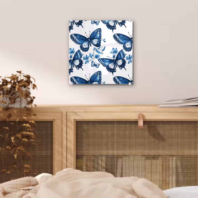 Blauw - Vlinders - Bloemen - Wit plexiglas 5mm klein 11 -sfeer4