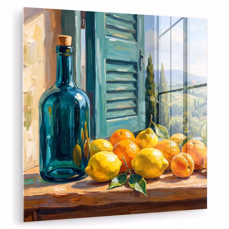 Glass Print - Bottle - Fruit - Still Life - Fles - Fruit - Stilleven plexiglas 5mm klein