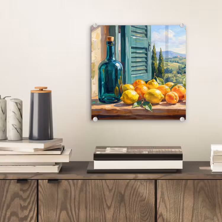 Glass Print - Bottle - Fruit - Still Life - Fles - Fruit - Stilleven plexiglas 5mm klein