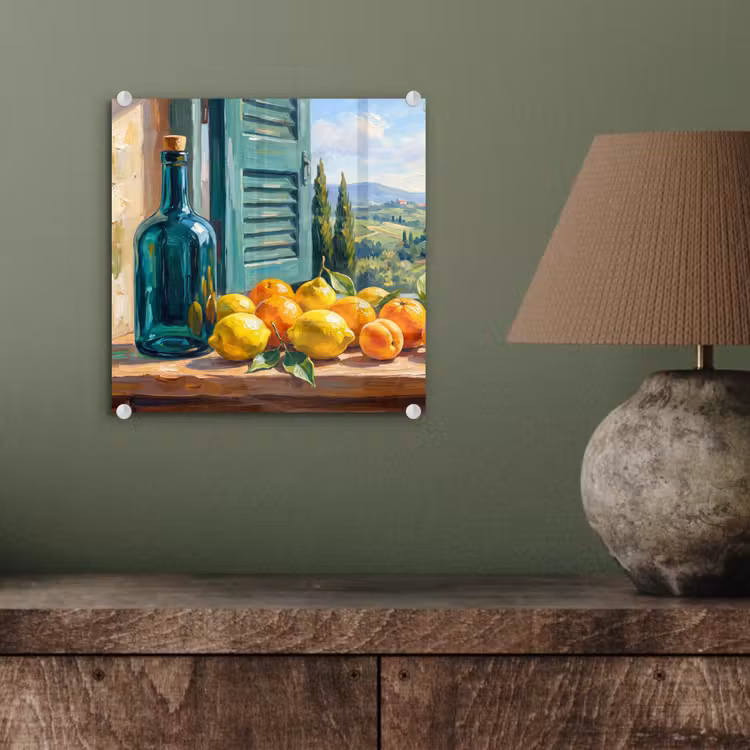 Glass Print - Bottle - Fruit - Still Life - Fles - Fruit - Stilleven plexiglas 5mm klein