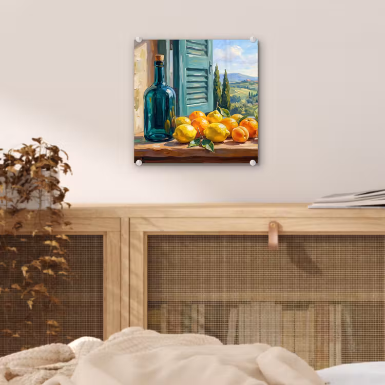Glass Print - Bottle - Fruit - Still Life - Fles - Fruit - Stilleven plexiglas 5mm klein