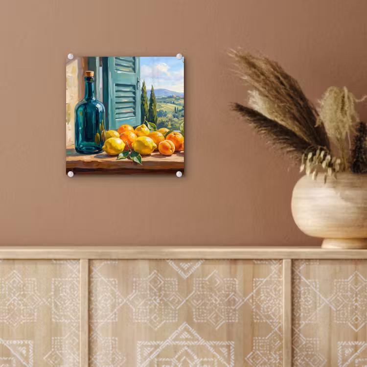 Glass Print - Bottle - Fruit - Still Life - Fles - Fruit - Stilleven plexiglas 5mm klein