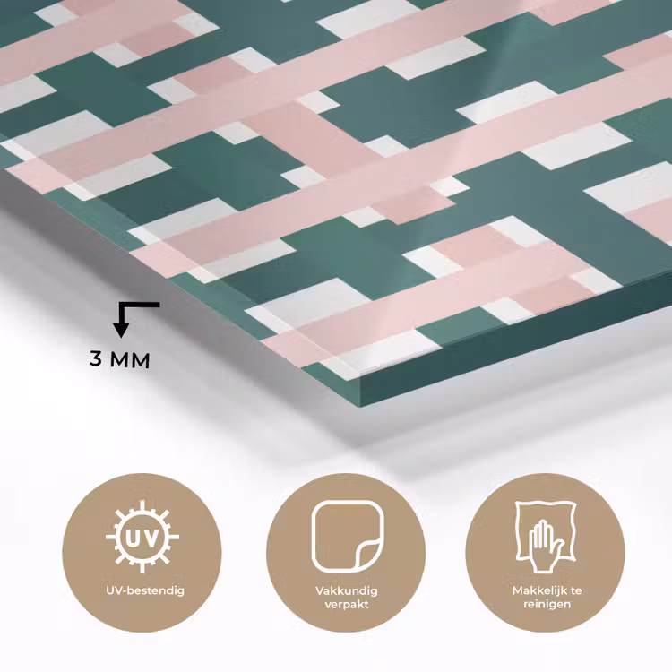 Vlechtpatroon - Groen - Roze - Grafisch plexiglas 5mm klein 11 -sfeer2