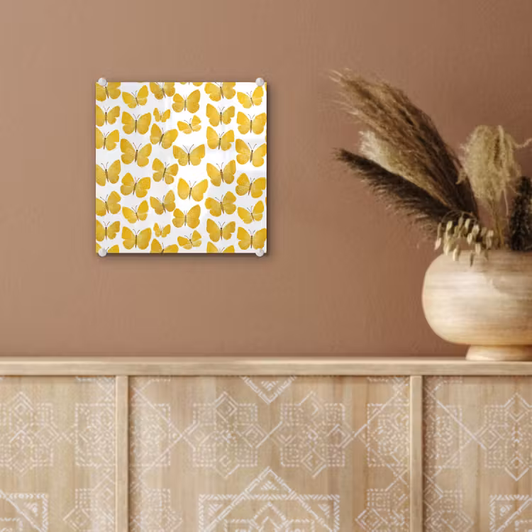 Vlinders - Botanisch - Illustratie - Geel - Wit plexiglas 5mm klein 11 -sfeer5