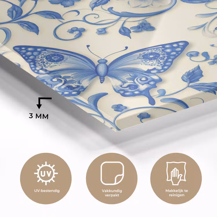 Vlinders - Bloemen - Blauw - Botanisch plexiglas 5mm klein 11 -sfeer2