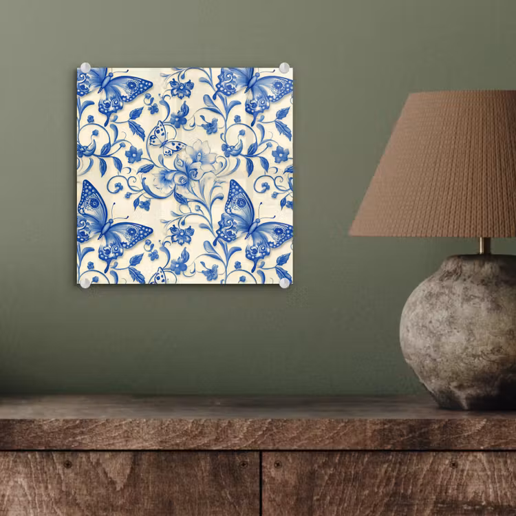 Vlinders - Bloemen - Blauw - Botanisch plexiglas 5mm klein 11 -sfeer3