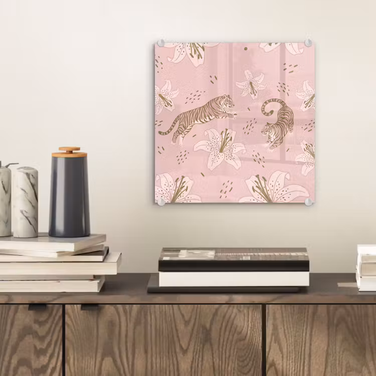 Kat - Springend - Bloemen - Abstract - Roze plexiglas 5mm klein -sfeer1