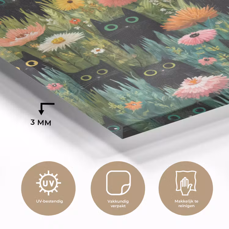 Katten - Bloemen - Kleurrijk plexiglas 5mm klein 11 -sfeer2