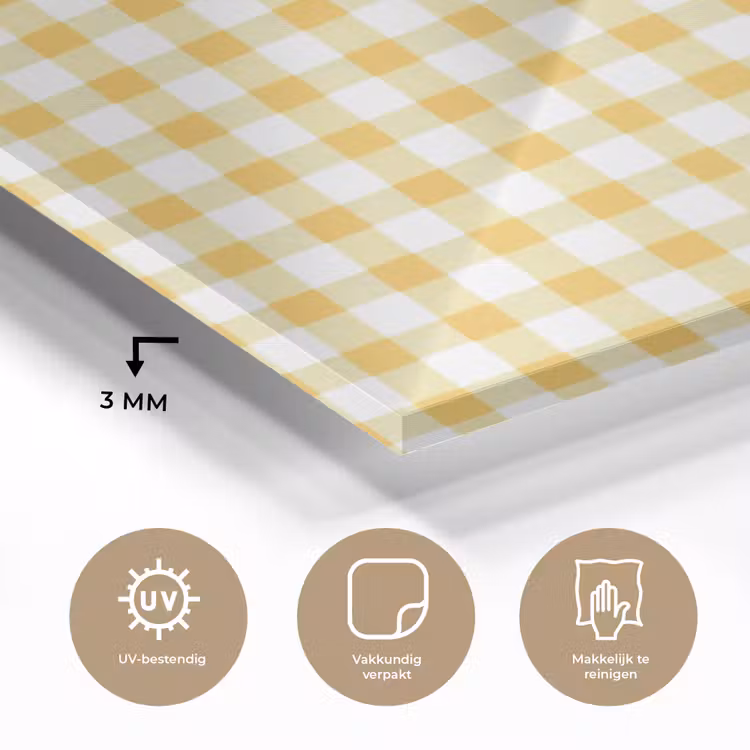 Ruit - Gingham - Klassiek - Geel en Wit plexiglas 5mm klein 11 -sfeer2
