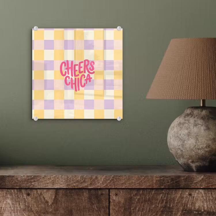Cheers Chica - Ruitjes - Lila - Geel plexiglas 5mm klein -sfeer3