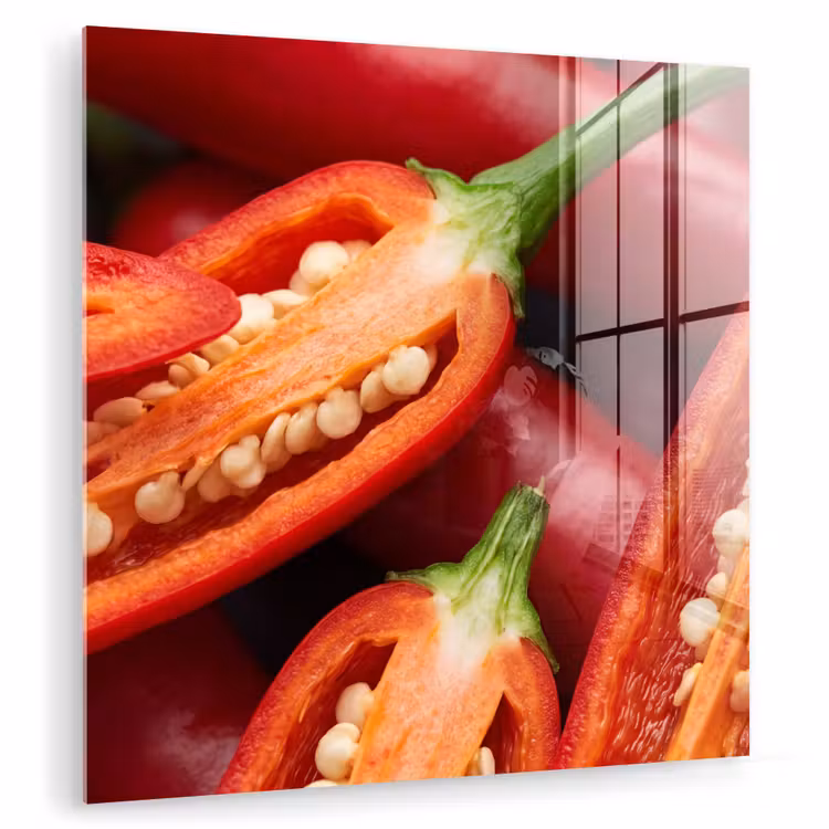 Glass Print - Chili Pepper - Open - Red - Chilipeper - Open - Rood plexiglas 5mm klein