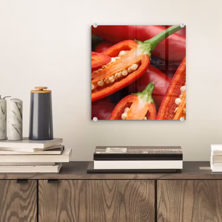 Glass Print - Chili Pepper - Open - Red - Chilipeper - Open - Rood plexiglas 5mm klein