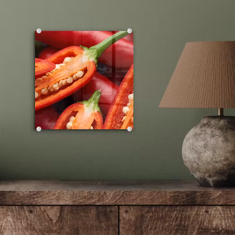 Glass Print - Chili Pepper - Open - Red - Chilipeper - Open - Rood plexiglas 5mm klein