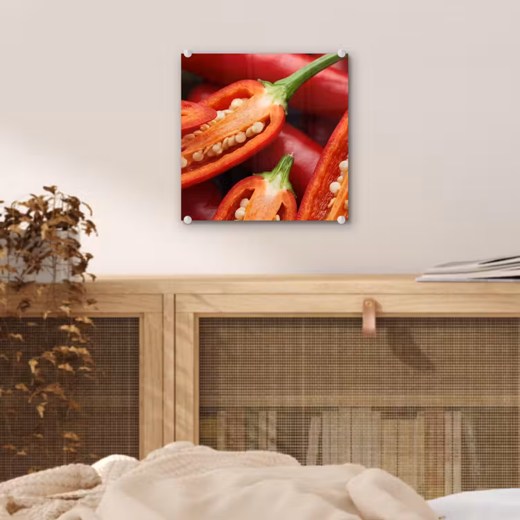 Glass Print - Chili Pepper - Open - Red - Chilipeper - Open - Rood plexiglas 5mm klein