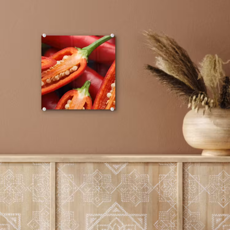 Glass Print - Chili Pepper - Open - Red - Chilipeper - Open - Rood plexiglas 5mm klein