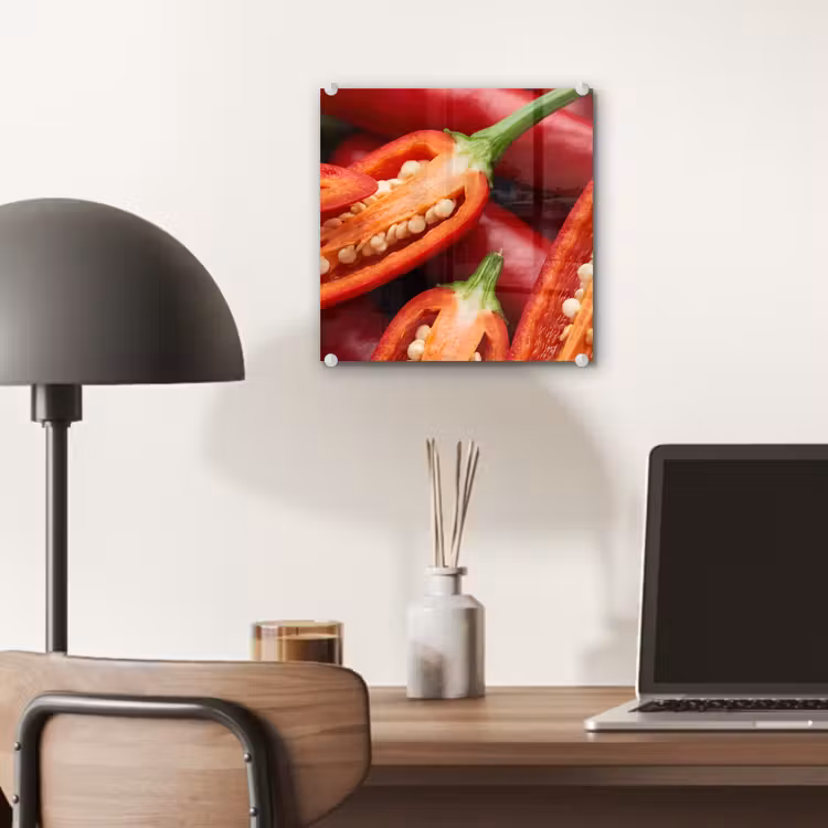 Glass Print - Chili Pepper - Open - Red - Chilipeper - Open - Rood plexiglas 5mm klein