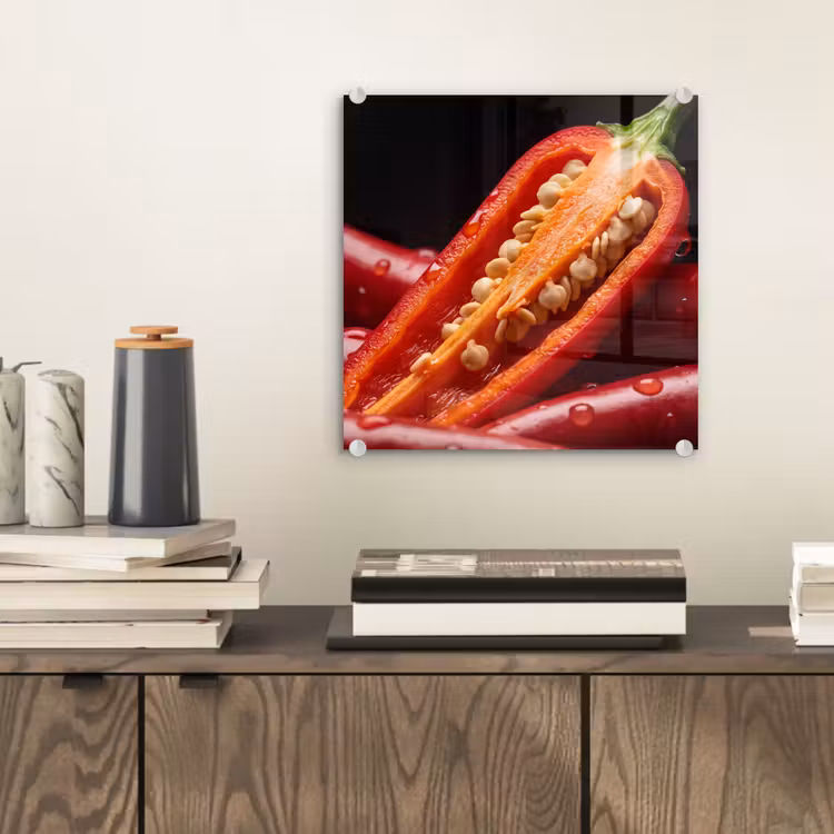 Glass Print - Chili Pepper - Red - Food - Chilipeper - Rood - Eten plexiglas 5mm klein