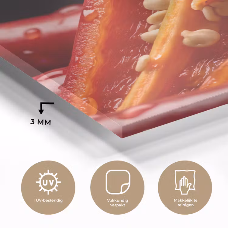 Glass Print - Chili Pepper - Red - Food - Chilipeper - Rood - Eten plexiglas 5mm klein