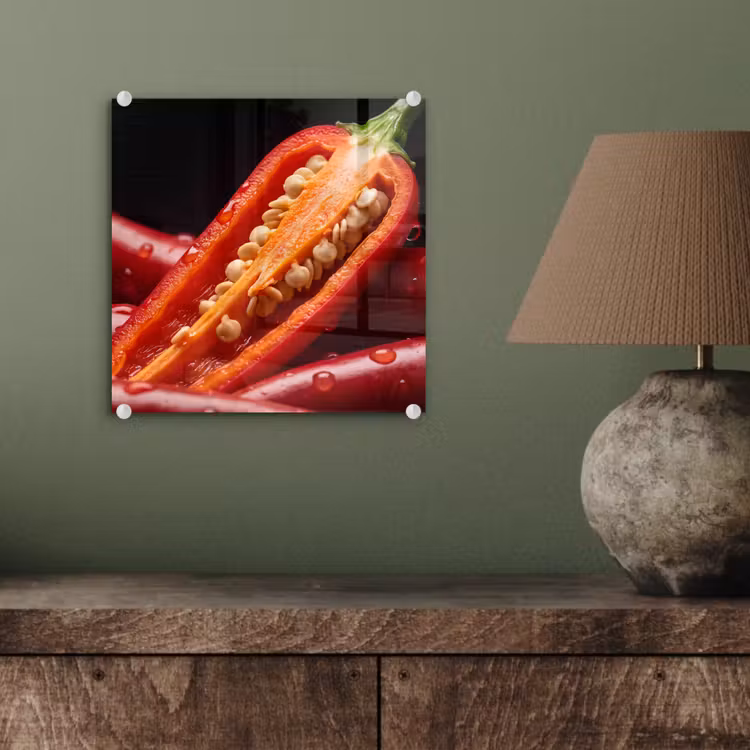 Glass Print - Chili Pepper - Red - Food - Chilipeper - Rood - Eten plexiglas 5mm klein