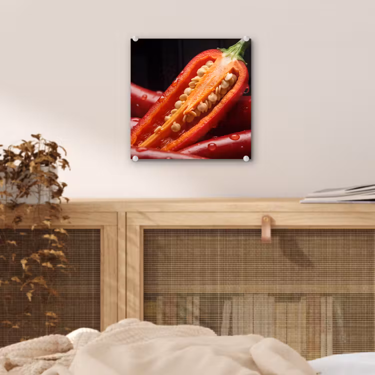 Glass Print - Chili Pepper - Red - Food - Chilipeper - Rood - Eten plexiglas 5mm klein