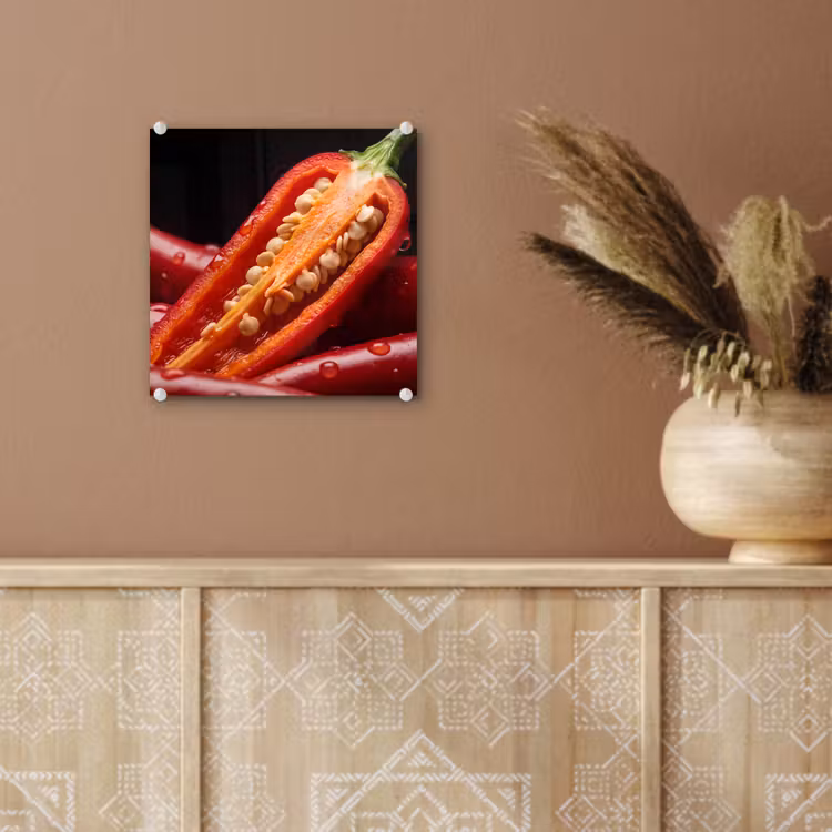 Glass Print - Chili Pepper - Red - Food - Chilipeper - Rood - Eten plexiglas 5mm klein