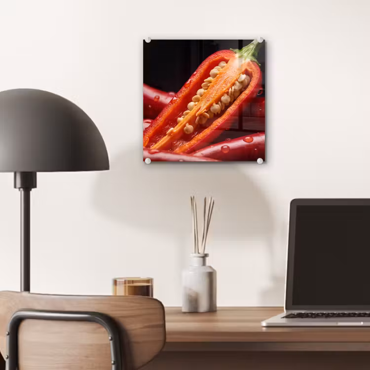 Glass Print - Chili Pepper - Red - Food - Chilipeper - Rood - Eten plexiglas 5mm klein