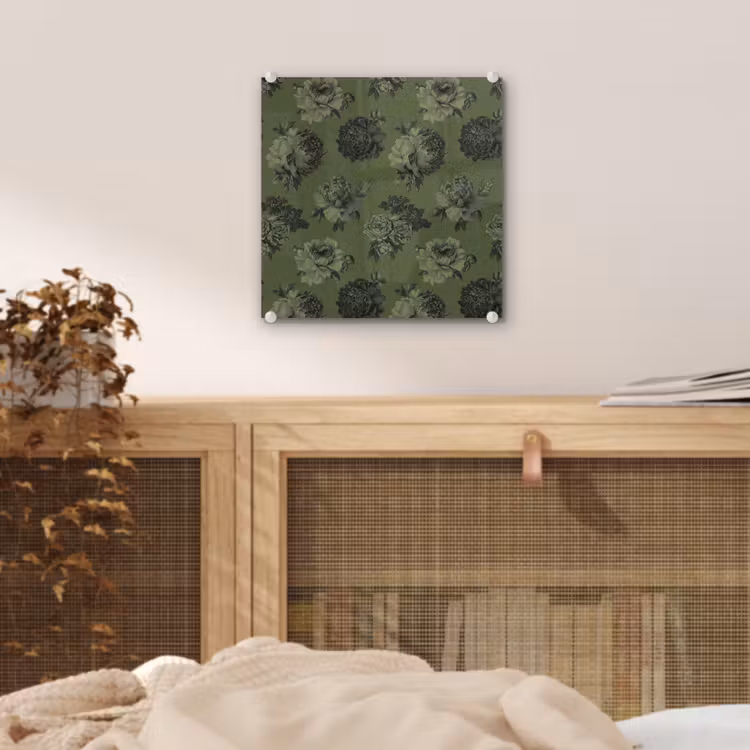 Klassiek - botanisch - olijfgroen - bloemen plexiglas 5mm klein 11 -sfeer4