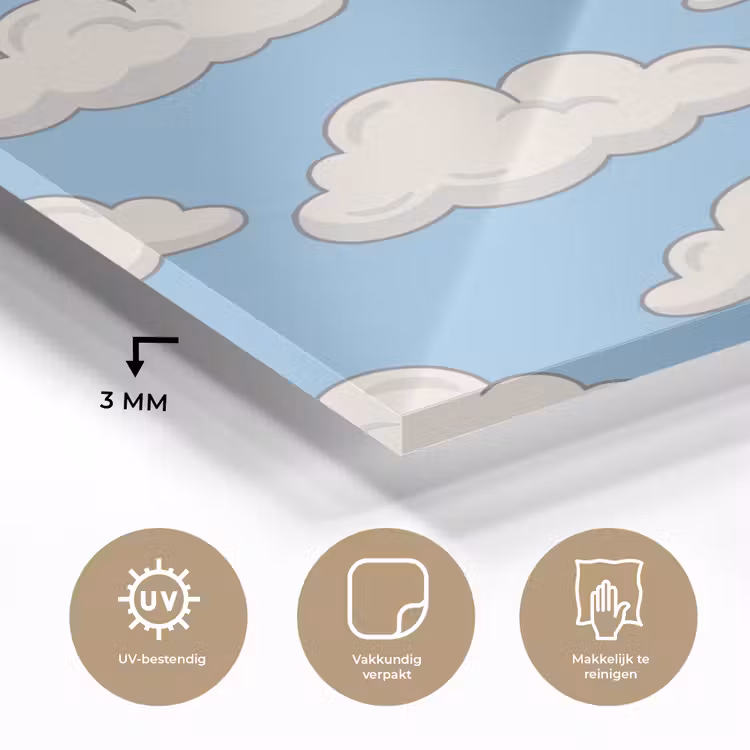 Wolk - Cartoon - Lucht - Blauw - Wit plexiglas 5mm klein -sfeer2