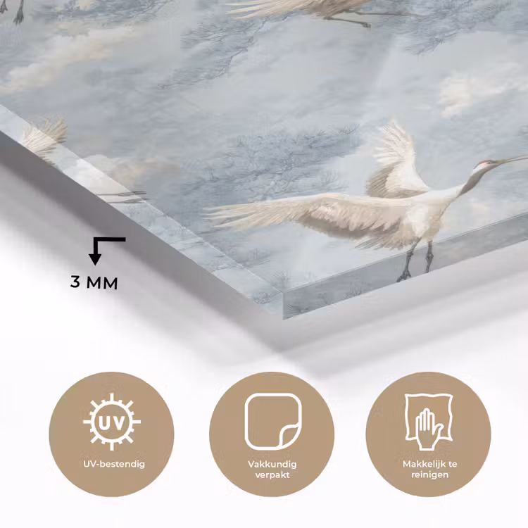Wolken - Kraanvogels - Blauw plexiglas 5mm klein 11 -sfeer2