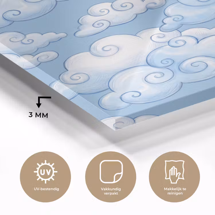 Wolken - Patroon - Hemel - Illustratie - Wit plexiglas 5mm klein -sfeer2