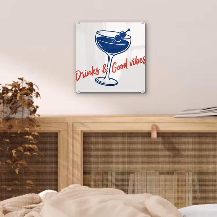 Cocktail - Glas - Illustratie - Blauw - Wit plexiglas 5mm klein -sfeer4