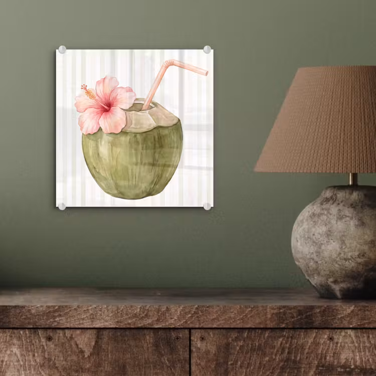 Kokosnoot - Drank - Tropisch - Illustratie - Zomer plexiglas 5mm klein -sfeer3