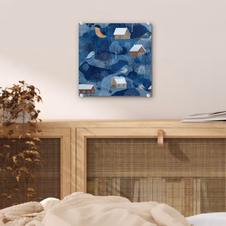 Huisjes - Vogels - Sneeuw - Winter - Blauw plexiglas 5mm klein 11 -sfeer4