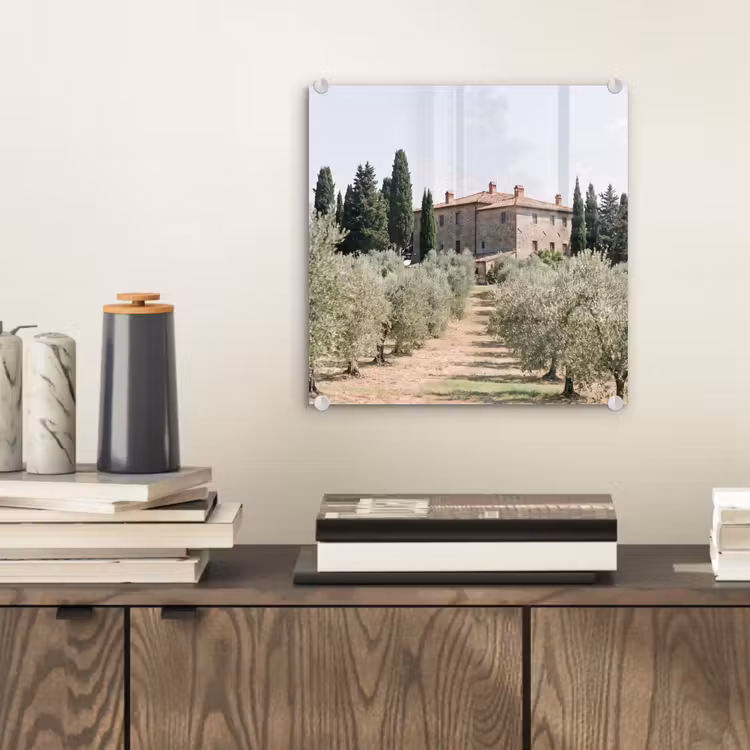 Glass Print - Country house - olive tree - orchard - Landhuis - olijfboom - gaard plexiglas 5mm klein