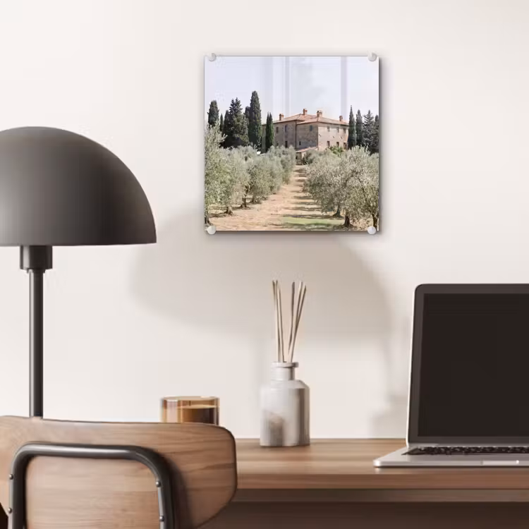 Glass Print - Country house - olive tree - orchard - Landhuis - olijfboom - gaard plexiglas 5mm klein