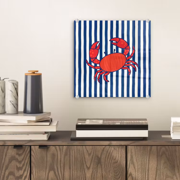 Krab - Strepen - Zeeleven - Illustratie - Rood plexiglas 5mm klein -sfeer1